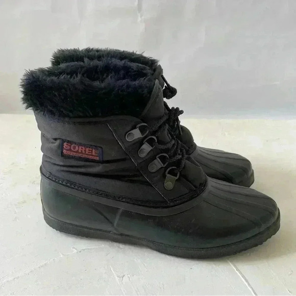 Vintage Sorel Kaufman 90s Women Sz 8 Black Ankle Lace Up Duck Snow Boots Canada - Picture 2 of 12
